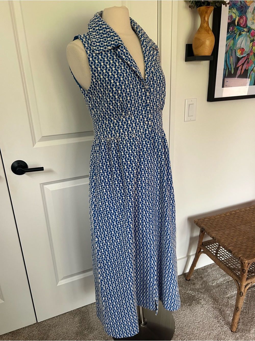 NEW TUCKERNUCK Pomander Place sz M Noelle Blue Eyelet Maxi Dress Button Front